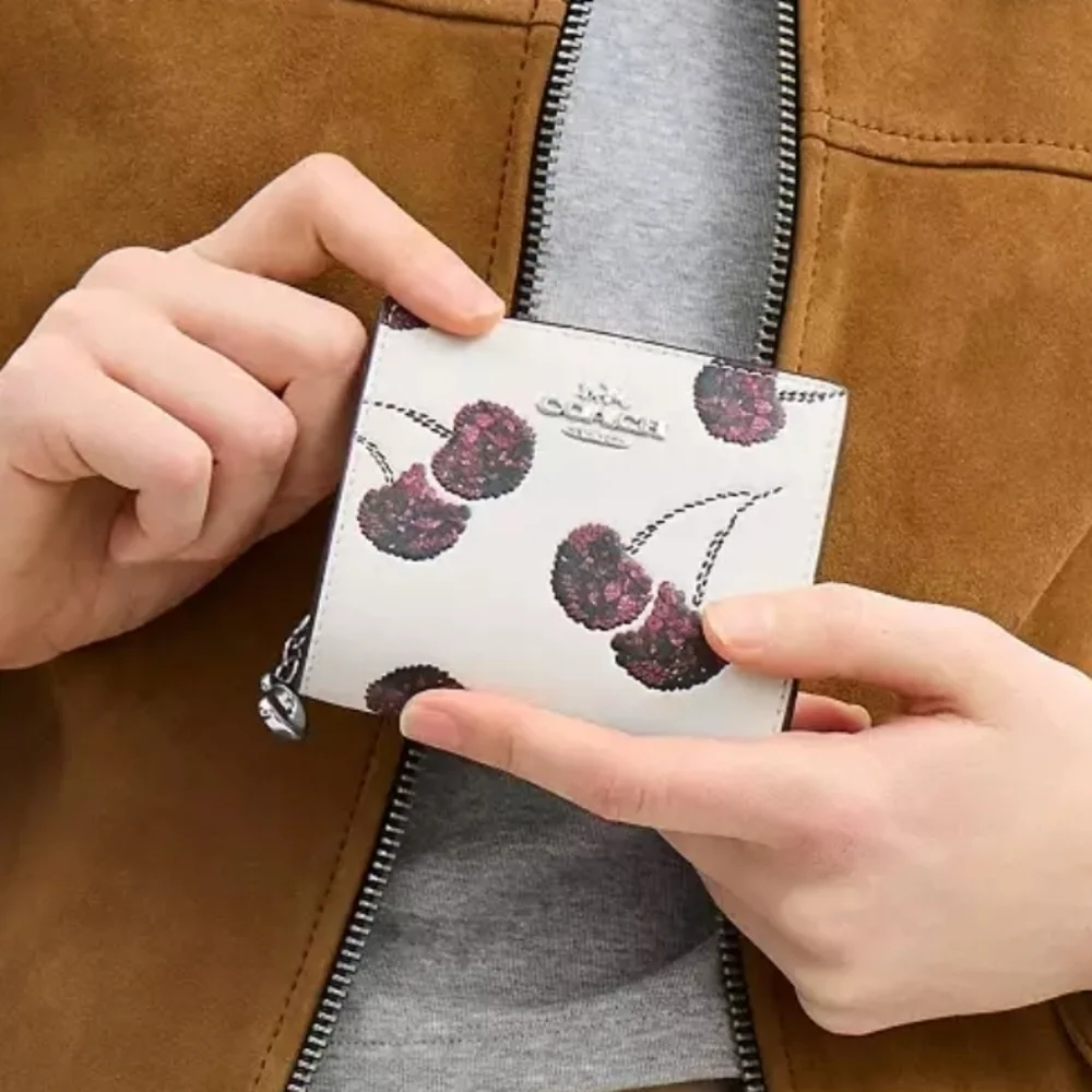 Coach Snap Small Wallet With Cherry Print - Picture 3 of 15